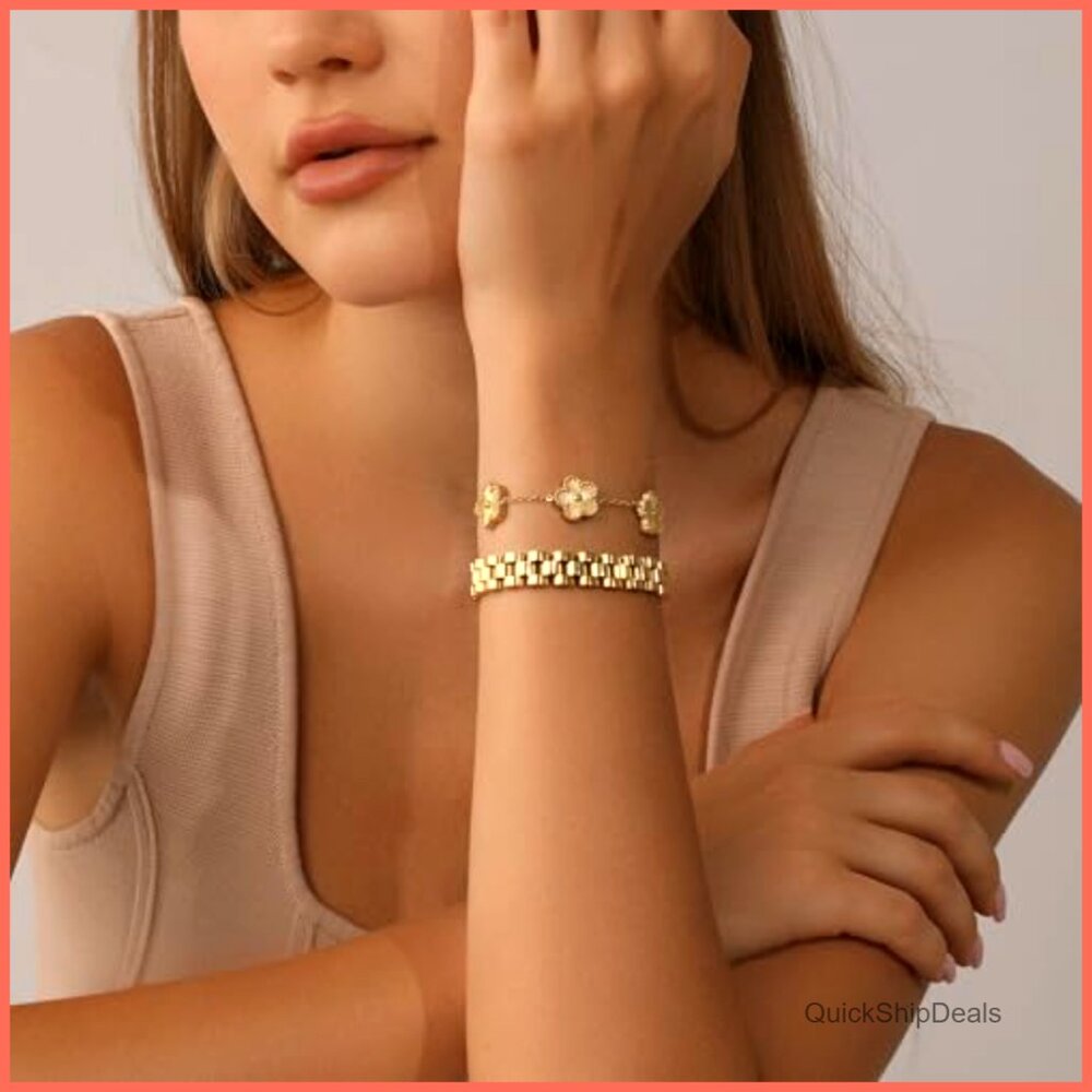 18k Gold Plated Stackable Four Leaf Clover Bangle… - image 2